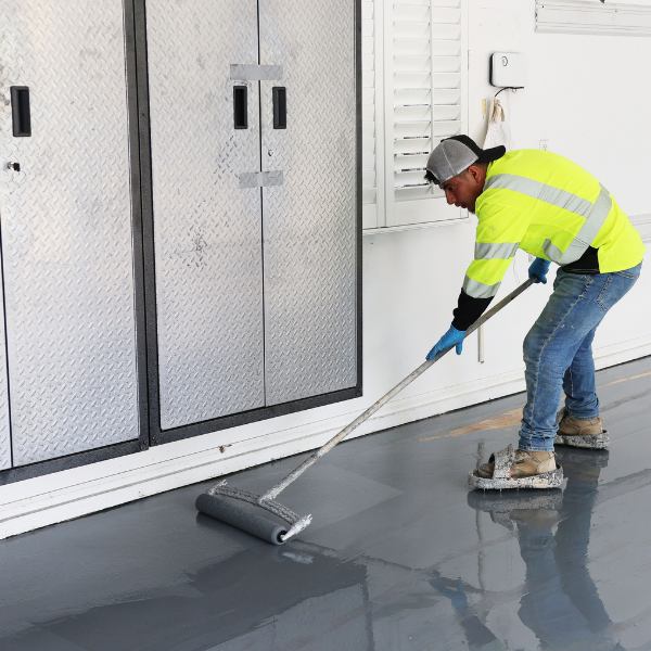 Step 2 Step two of polyaspartic floor coating job