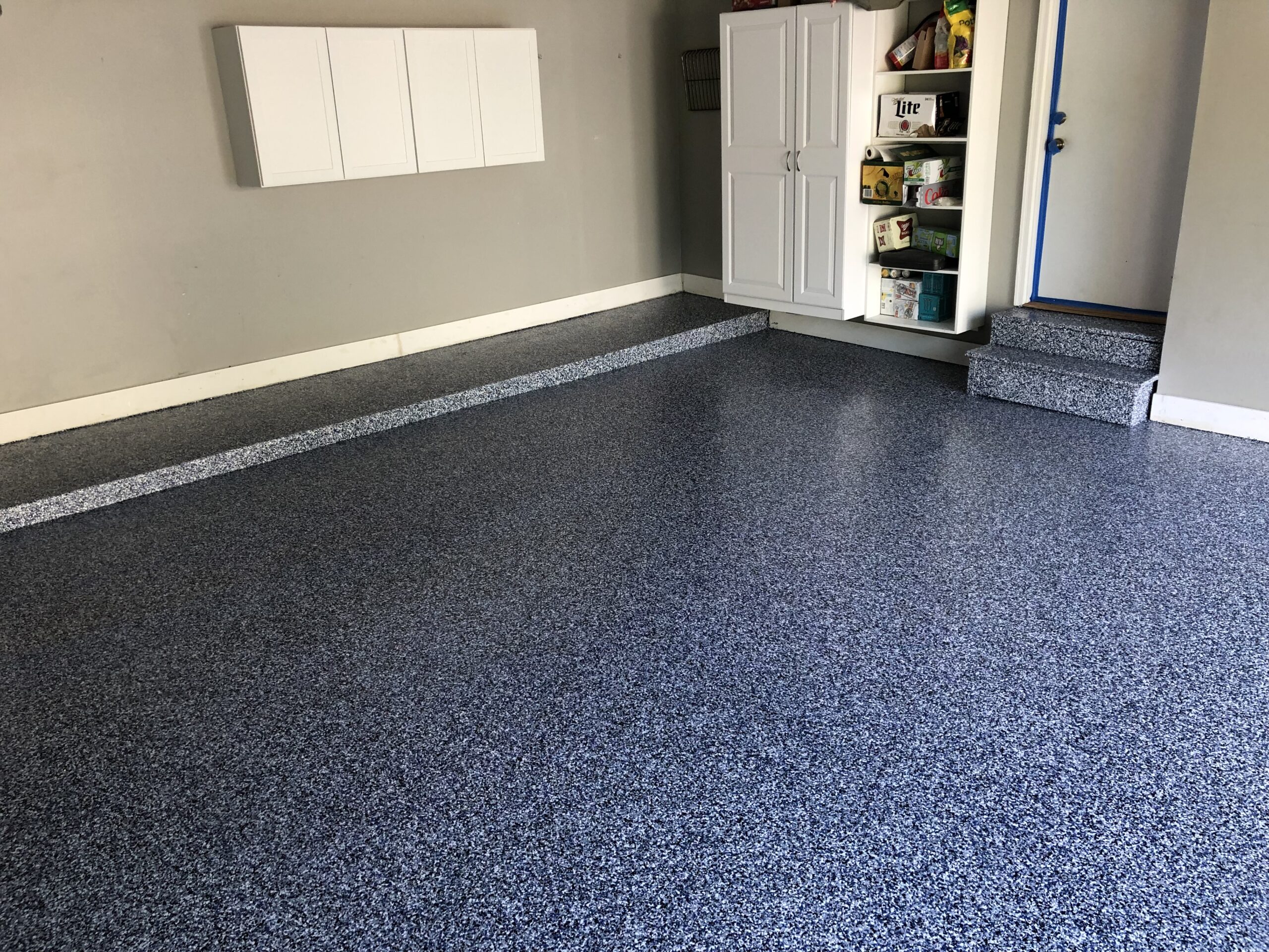 orbit color flake of recently installed polyaspartic floor coating